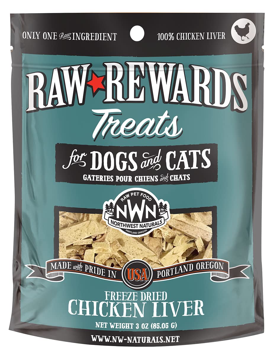 Northwest Naturals Raw RewardsChicken Liver Treats for Dogs, 3 Ounce - Organic, No Preservatives,Perfect for Picky Eater