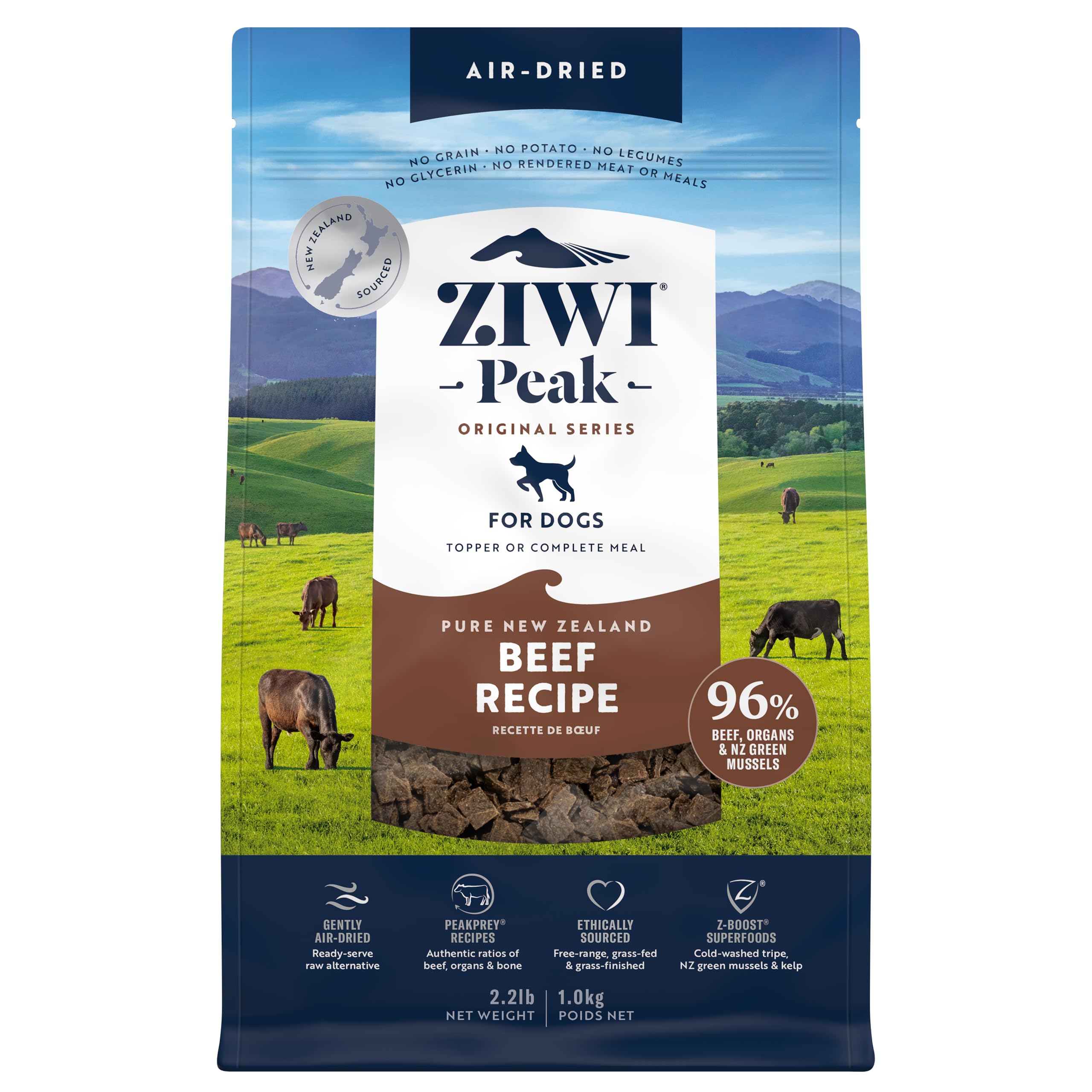 ZIWI Peak Air-Dried Dog Food - Beef for High Protein All Natural Grain Free Limited Ingredient Superfood Dogs (35.2oz)
