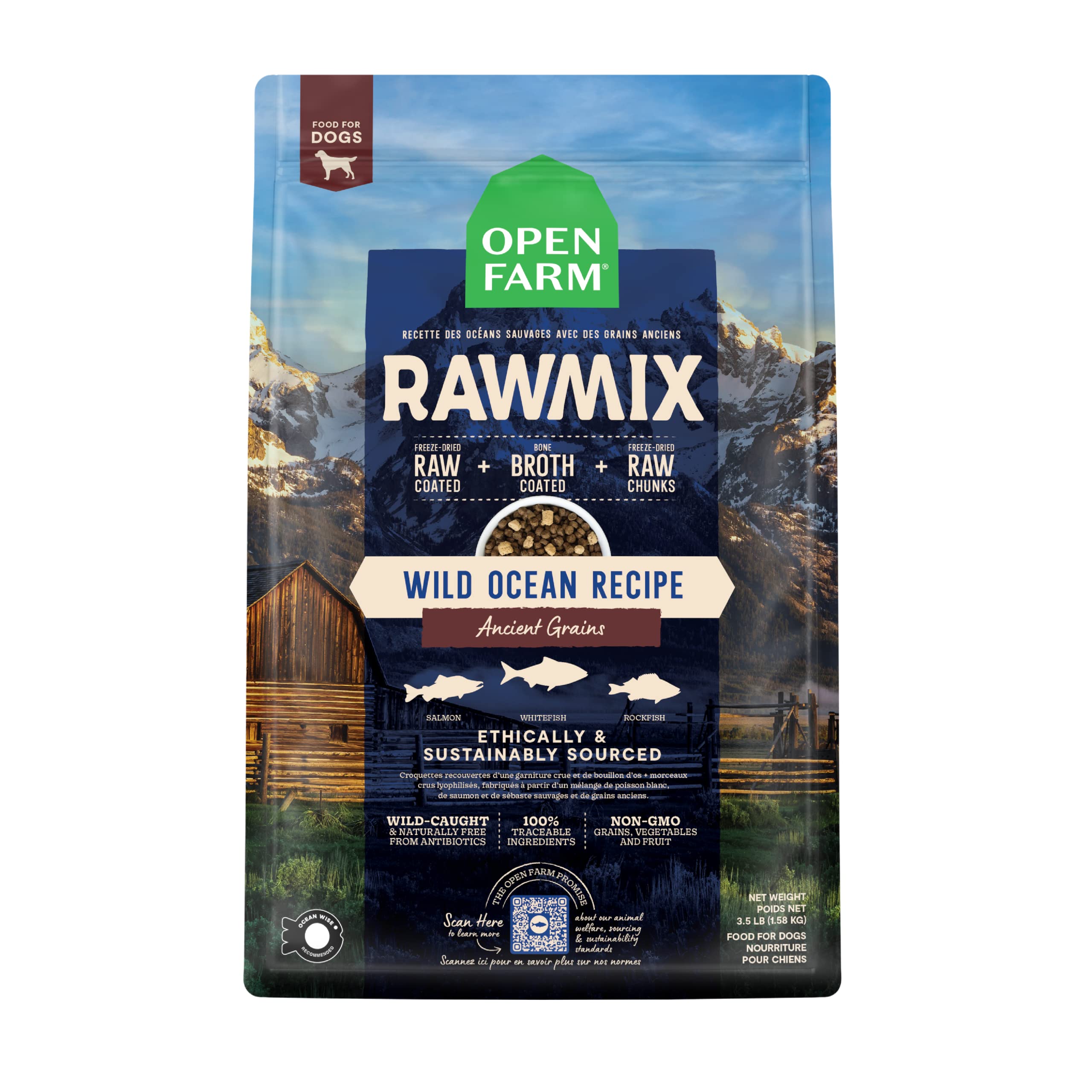 Open Farm RawMix Dry Dog Food with Ancient Grains Protein-Packed Kibble Coated in Bone Broth Salmon Whitefish Rockfish W
